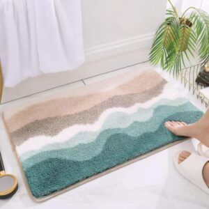 Microfiber Bathroom Rugs, Absorbent Soft Shaggy Carpet Floor Mats for Shower Tub Sink Toilet, Non-Slip Plush Carpet Floor Mats for Living Room Bedroom Kitchen ，Green，24 X 16 Inches