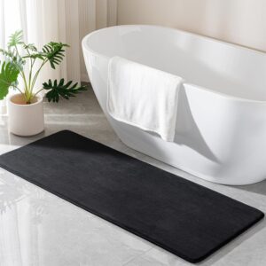 Black Memory Foam Bath Mat Long 24x60 Bathroom Runner Rug Non Slip Washable | Soft Absorbent Microfiber Bathroom Carpet Thin Bathrug