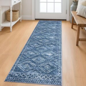 KILOCOCO Washable Runner Rug 2x6 ft Hallway Runners, Stonewashed Blue | Non Slip Runner Rug, Printed Kitchen Runner Rug, Low-Pile Entryway Runners, Soft Geometric Rugs for Bedroom Hall Living Room